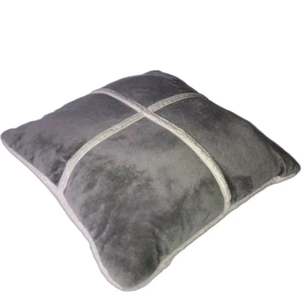 Gray and White Decorative Faux Teddy Bear Fur Accent Throw Pillow 16 x 16 inches